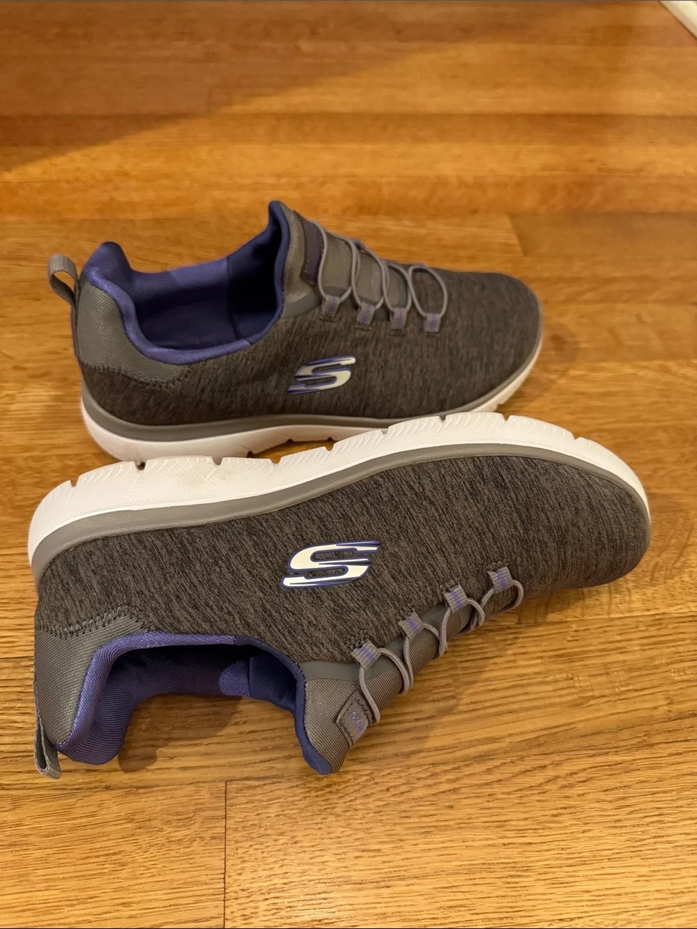 Skechers Gray and Purple Slip-On Athletic Sneakers - Picture 7 of 8